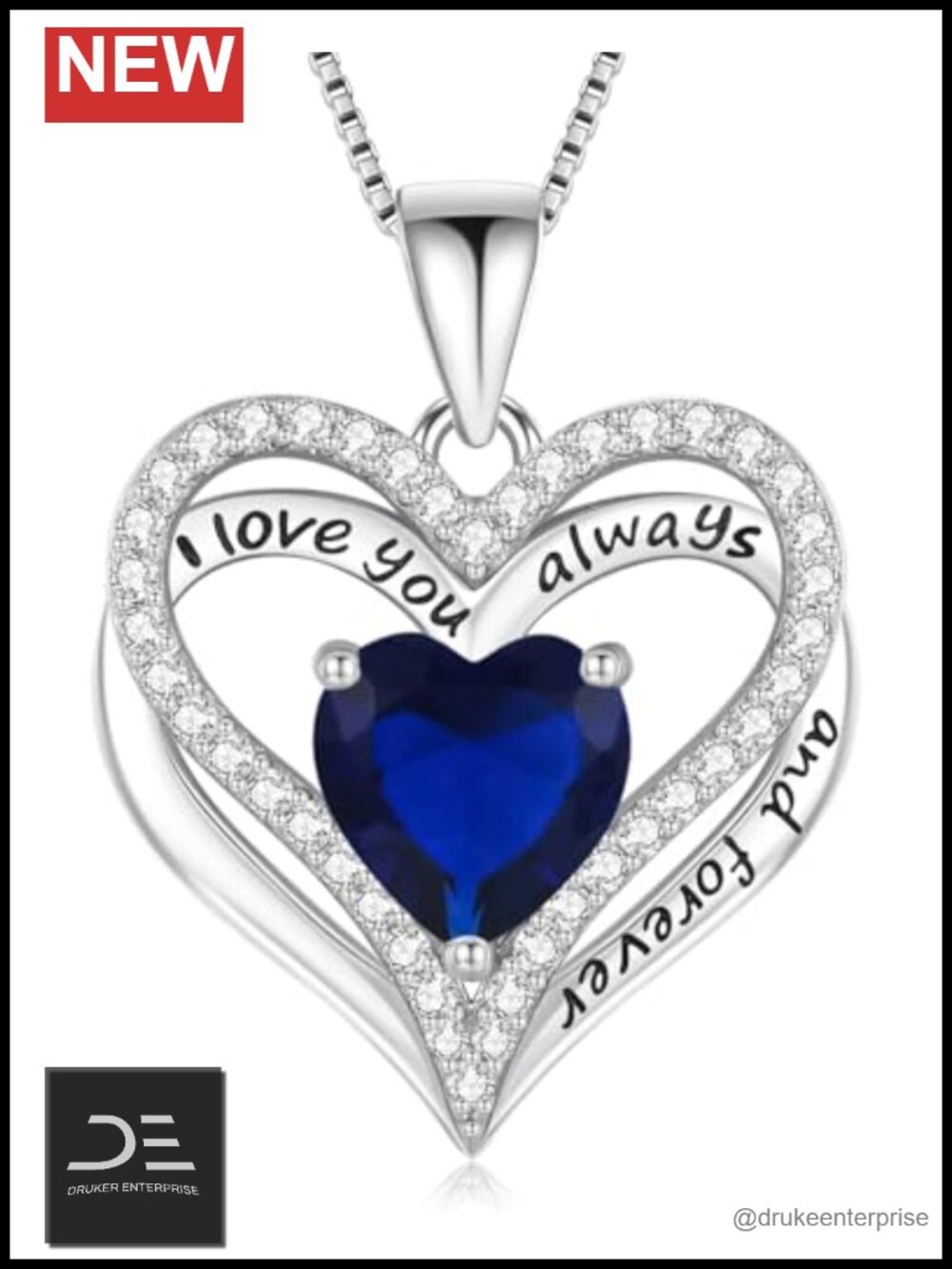 S925 Sterling Silver Heart Pendant Necklace for Women, Cubic Zirconia, Engraved